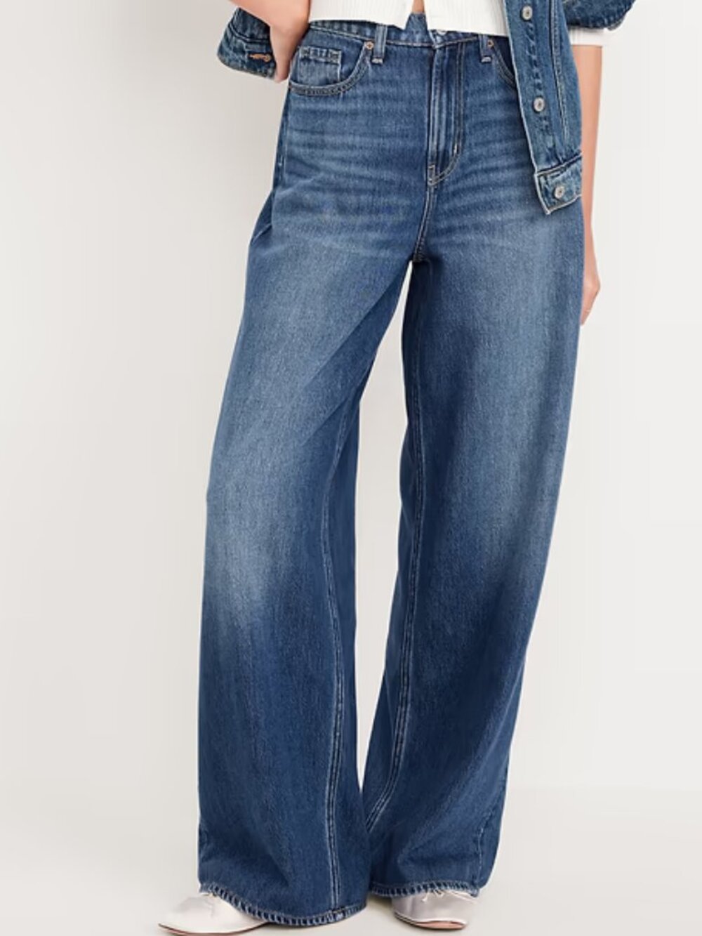 OLD NAVY DRAPEY DENIM HIGH-RISE BAGGY WIDE LEG JEANS NON-STRETCH sz 4